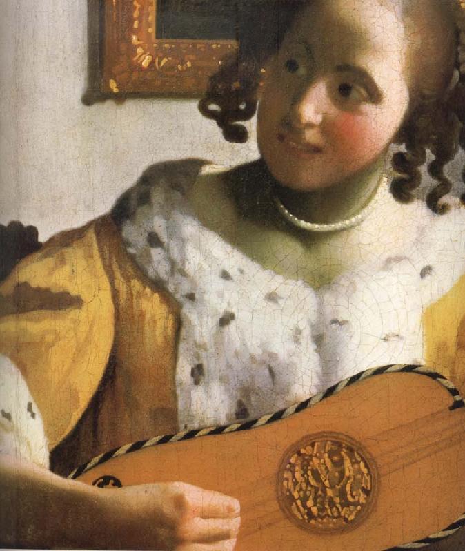 Jan Vermeer Detail of  Woman is playing Guitar oil painting image